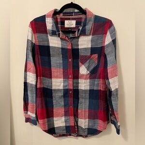 Flag & Anthem Women's Plaid Button Down Shirt - Red and Blue